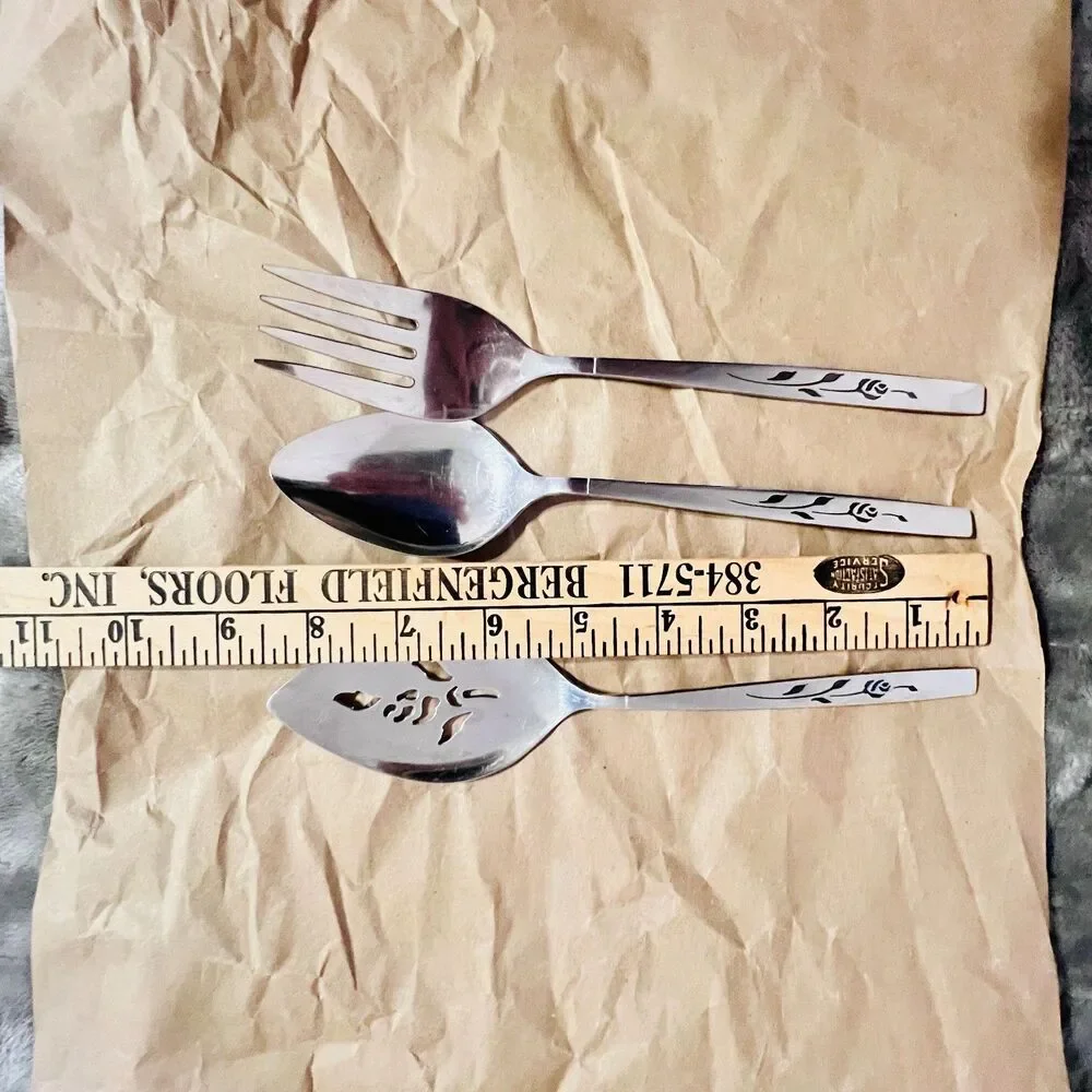 VTG Oneida Craft Deluxe Stainless Capistrano Rose 3 pieces fork spoon pie